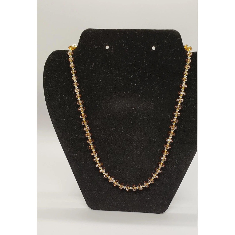 20" Topaz Swarovski Rondelle, Beaded Necklace, Sterling Silver Clasp